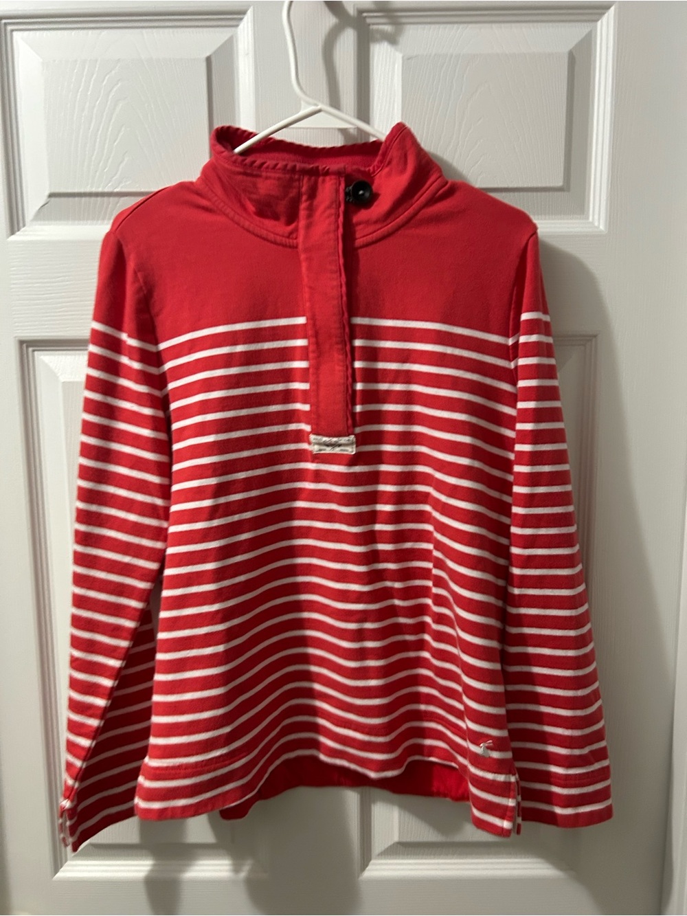 Joules Premium Grade Red White Striped Quarter Zip Pullover US 12